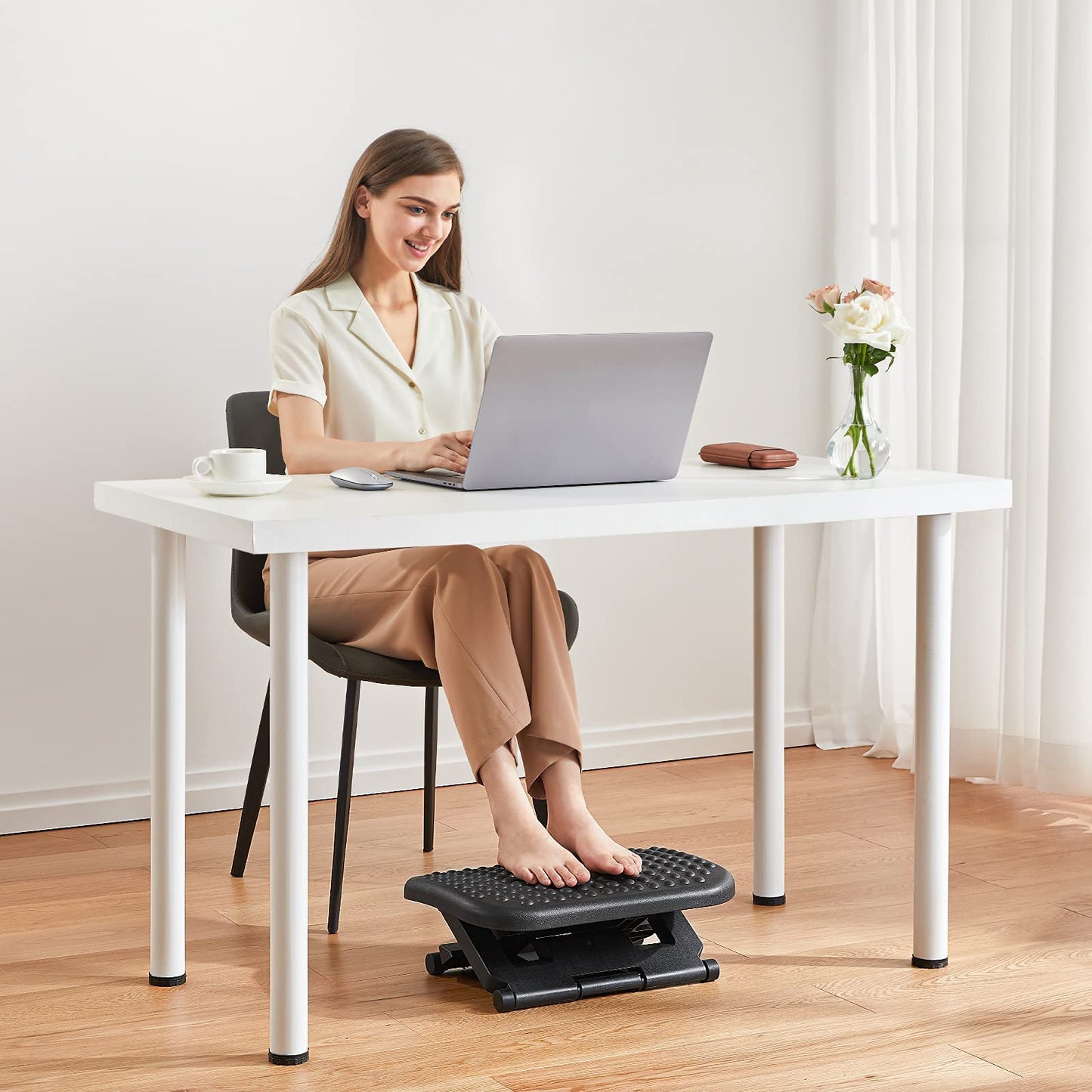 HUANUO Adjustable Footrest Under Desk - Ergonomic Foot Rest with 3 Height Position - 30 Degree Tilt Angle Adjustment for Home, Office, Non-Skid Massage Surface Texture Improves Comfort - Available at All In One Marketplace Canada