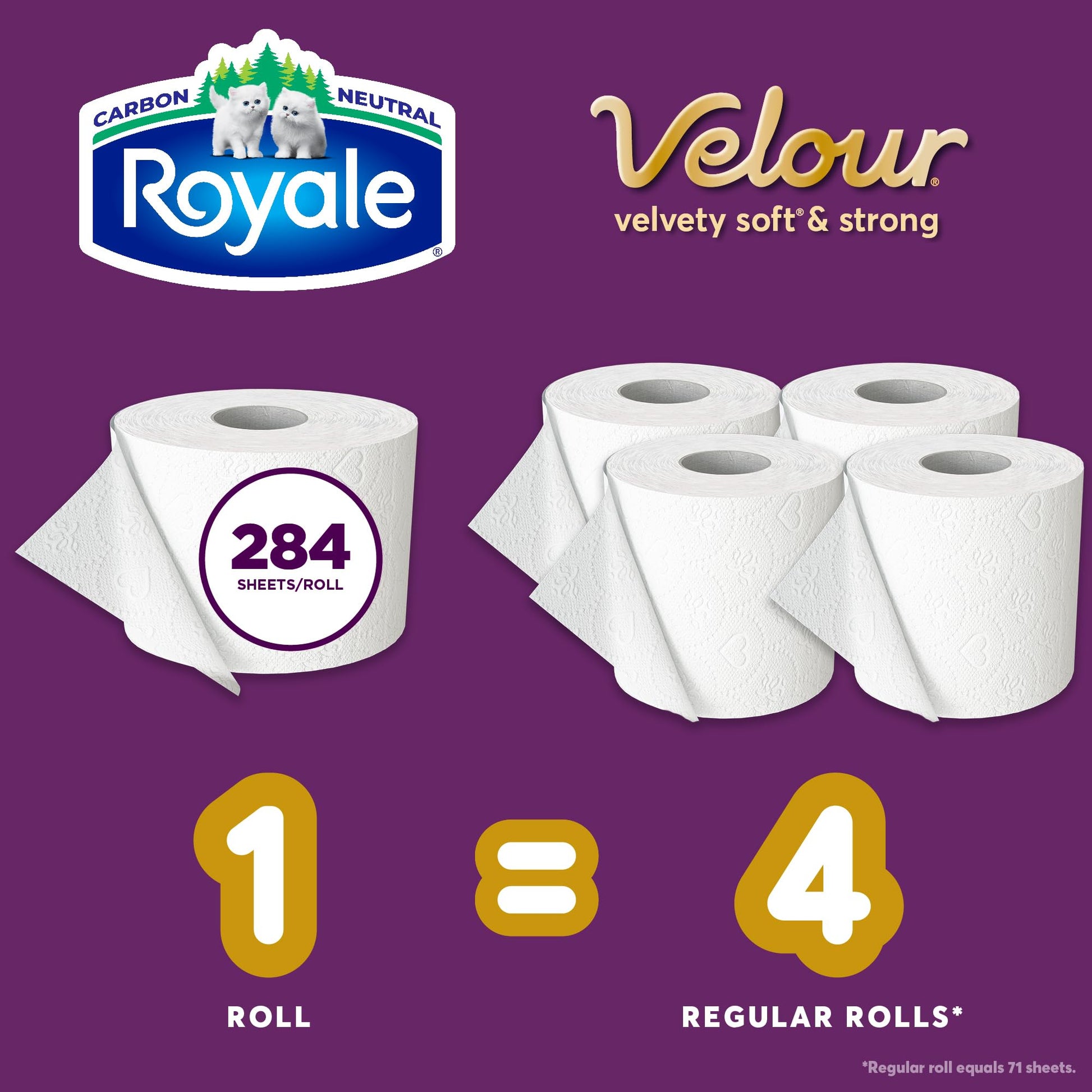 Royale Velour Toilet Paper, 12 Equal 48 Rolls, 284 Bathroom Tissues per roll