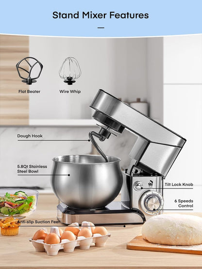 FOHERE Electric Stand Mixer 5.8QT, 6+P Speed Tilt-Head Food Mixer 🍁 All In One Marketplace Canada