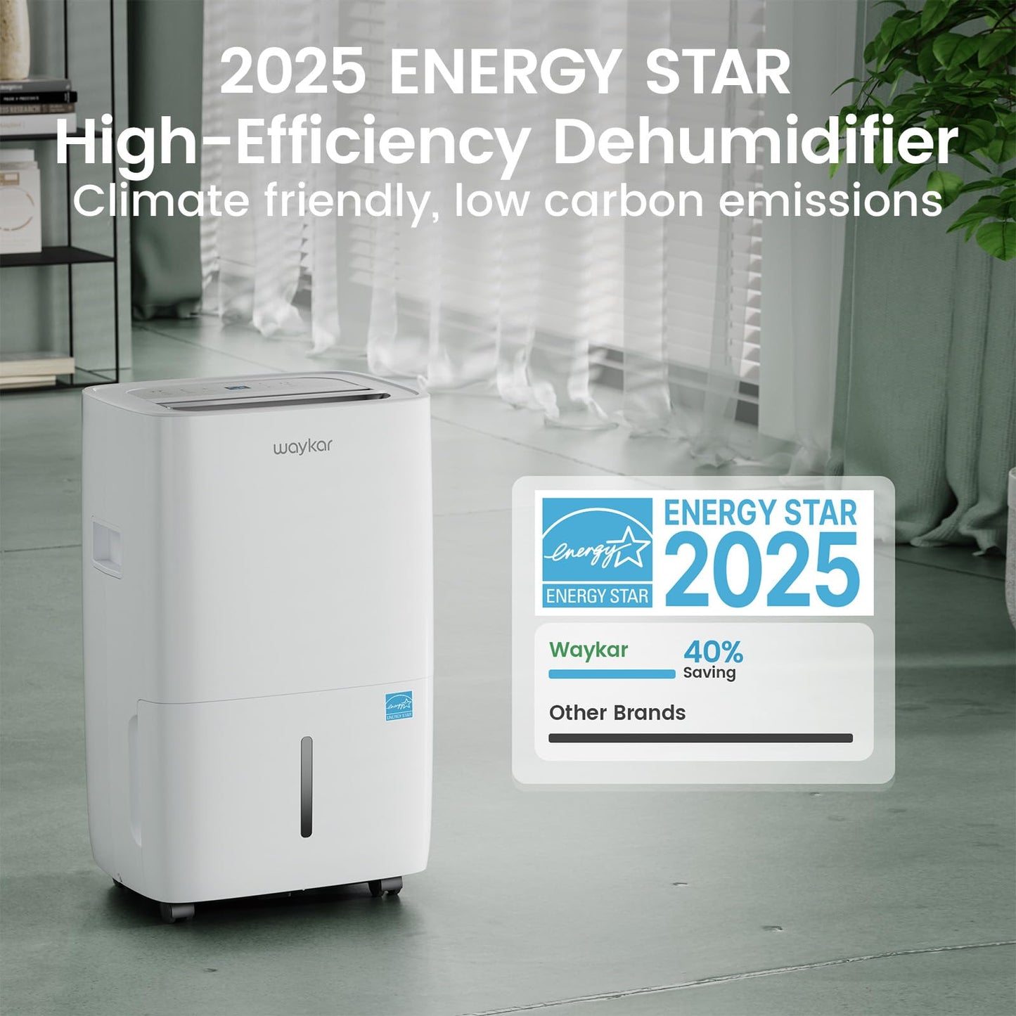 Waykar 80 Pints 2025 Energy Star Dehumidifier for Spaces up to 5,500 Sq. Ft for Basement and Home, Large Room with Drain Hose and 1.14 Gallons Water Tank - Available at All In One Marketplace Canada