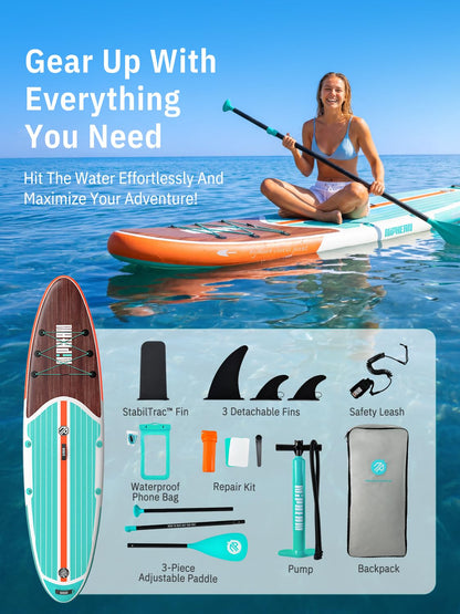 Niphean Inflatable Stand Up Paddle Board with SUP Accessories, 10'6'' All-Round Inflatable SUP, Anti-Slip EVA Deck, Inflatable Paddle Board for Adults & Youth