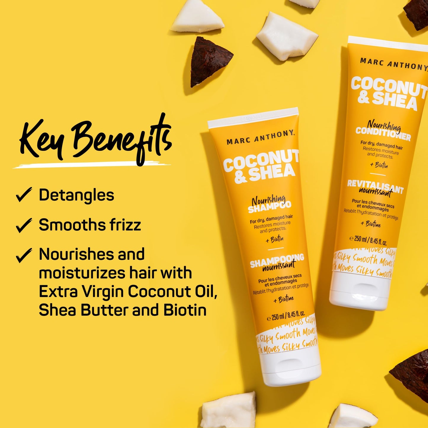 Marc Anthony Coconut Oil & Shea Butter Shampoo & Conditioner – Biotin & Keratin - Sulfate Free, Color Safe, Anti Frizz Hair Shampoo & Conditioner Gift Set for Dry Damaged Hair