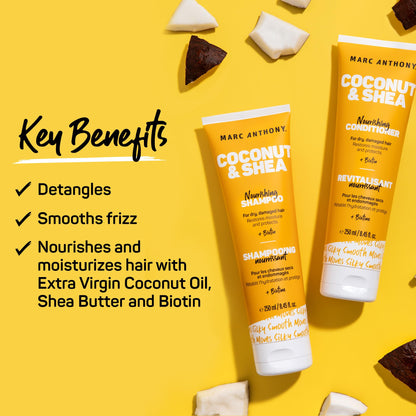 Marc Anthony Coconut Oil & Shea Butter Shampoo & Conditioner – Biotin & Keratin - Sulfate Free, Color Safe, Anti Frizz Hair Shampoo & Conditioner Gift Set for Dry Damaged Hair