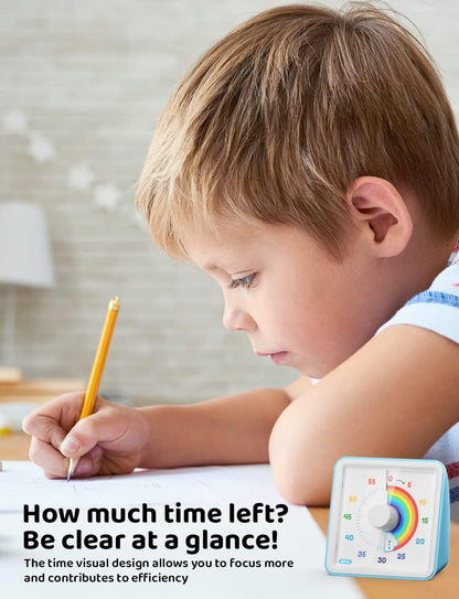 LIORQUE Visual Timer 60 Minute Countdown Timer for Kids Autism with Rainbow Pattern Design, Silent Time Management Tool, No Ticking - Available at All In One Marketplace Canada