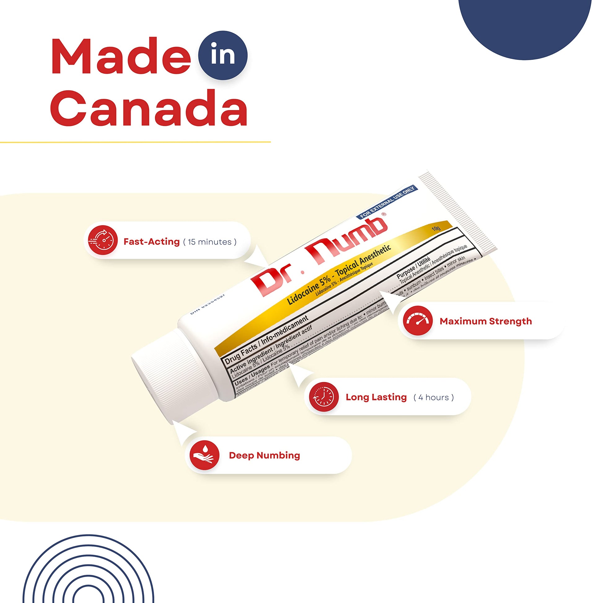 Dr. Numb Tattoo Numbing Cream 5% Lidocaine Topical Anesthetic Fast-Acting Pain Relief Cream for Tattoos, Piercing, Microblading, Microneedling, Waxing - Hemorrhoid Relief - 10 g - Available at All In One Marketplace Canada
