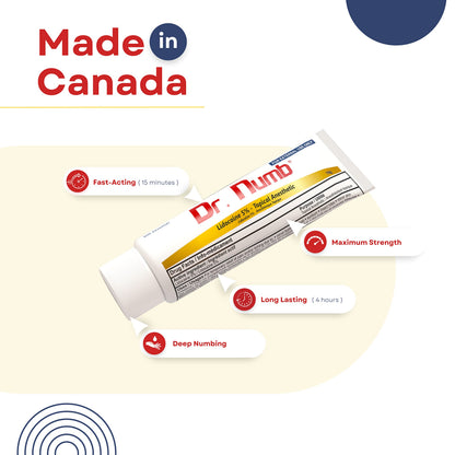 Dr. Numb Tattoo Numbing Cream 5% Lidocaine Topical Anesthetic Fast-Acting Pain Relief Cream for Tattoos, Piercing, Microblading, Microneedling, Waxing - Hemorrhoid Relief - 10 g - Available at All In One Marketplace Canada