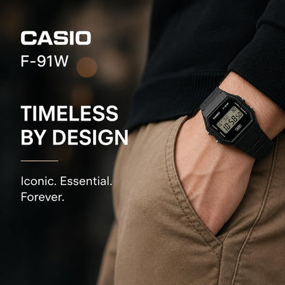 Casio F-91WB Series | Men's Digital Watch | Environmentally Friendly Bio-Based Resin | Alarm | Date Indicator | 7-Year Battery, Black