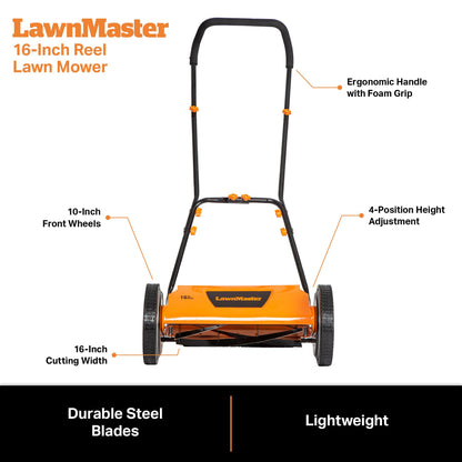 LawnMaster LMRM1602 Push Reel Lawn Mower 16-Inch 5-Blade 🍁 All In One Marketplace Canada