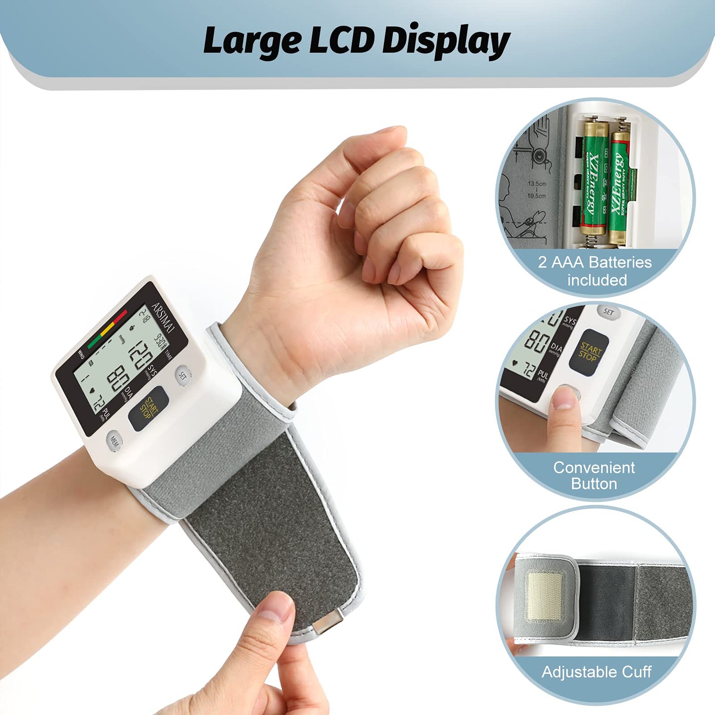 Blood Pressure Monitor - Wrist Accurate Automatic High Blood Pressure Monitors Portable LCD Screen with Storage Case and Adjustable Cuff Powered by Battery -Black - Available at All In One Marketplace Canada