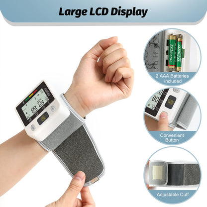 Blood Pressure Monitor - Wrist Accurate Automatic High Blood Pressure Monitors Portable LCD Screen with Storage Case and Adjustable Cuff Powered by Battery -Black - Available at All In One Marketplace Canada