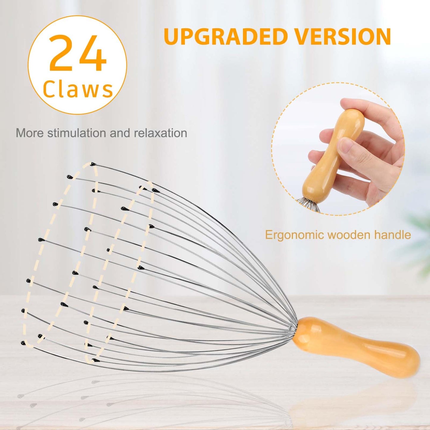 FREATECH 24 Fingers Head Massager Scalp Scratcher with Ergonomic Wooden Handle for Deep Relaxation and Stress Relief, Easy to Hold and Control, Perfect Body Relaxing Massage Tool - Available at All In One Marketplace Canada