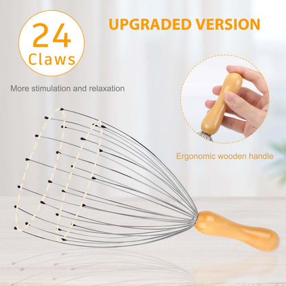 FREATECH 24 Fingers Head Massager Scalp Scratcher with Ergonomic Wooden Handle for Deep Relaxation and Stress Relief, Easy to Hold and Control, Perfect Body Relaxing Massage Tool - Available at All In One Marketplace Canada