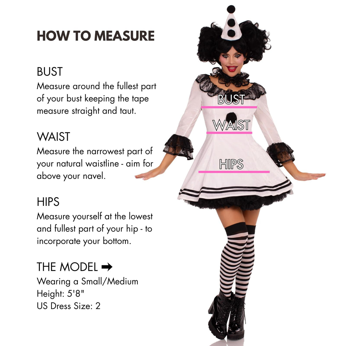 Leg Avenue Women's 3 Pc Pierrot Clown Halloween Costume, White/Black, Medium/Large