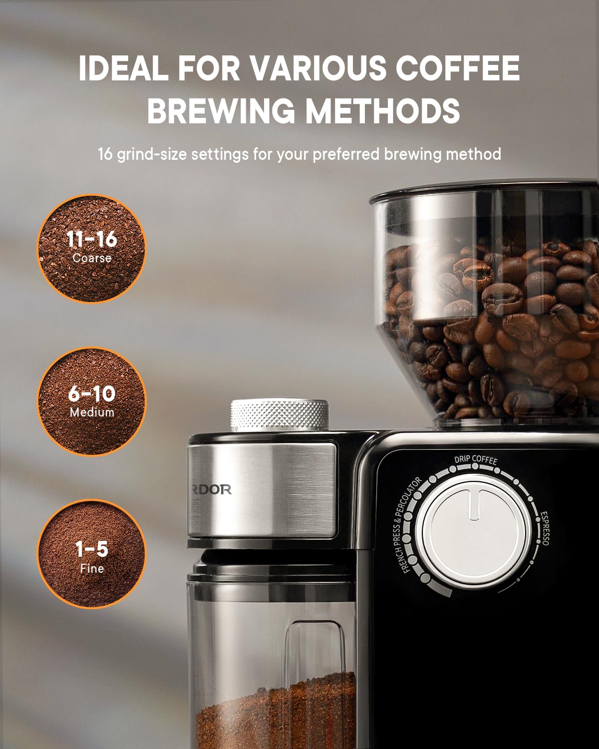 SHARDOR Electric Burr Coffee Grinder 2.0, Automatic Coffee Bean Grinder with 16 Precise Grind Setting, Adjustable Flat Burr Mill for French Press, Drip Coffee and Espresso, 2-14 Cup, Black - Available at All In One Marketplace Canada