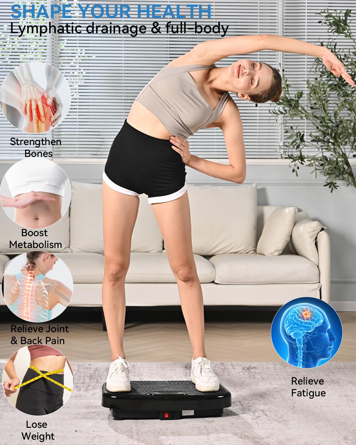 GDCOO Vibration Plate Exercise Machine, Vibrating Plate for Lymphatic Drainage, Vibrating Platform with 200 Adjustable Speeds, Fitness & Weight Loss Vibration Plate, 450 Lbs Max Capacity (Matte Black) - Available at All In One Marketplace Canada