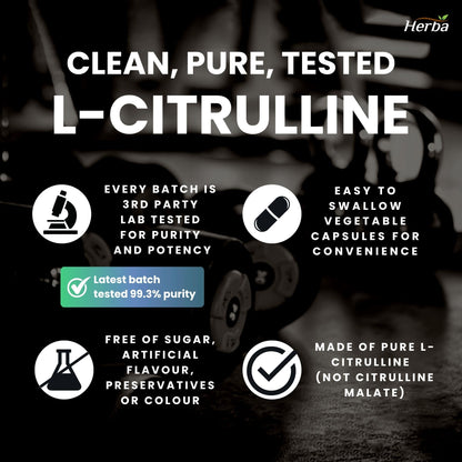Herba L-Citrulline Capsules 750mg – 180 Capsules | 3,000mg Per Serving | Ultra Pure >98% | L Citrulline Nitric Oxide Supplement | Made & 3rd Party Tested in Canada - Available at All In One Marketplace Canada