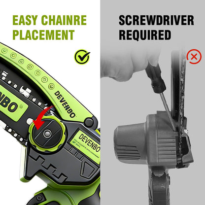 DEVENBO Cordless Mini Chainsaw, 6 Inch 880W Handheld Electric Saw with 2000mAh Battery, Portable Chainsaw for Gardening, Branch Cutting, Camping, Great Gift for Men & Dad