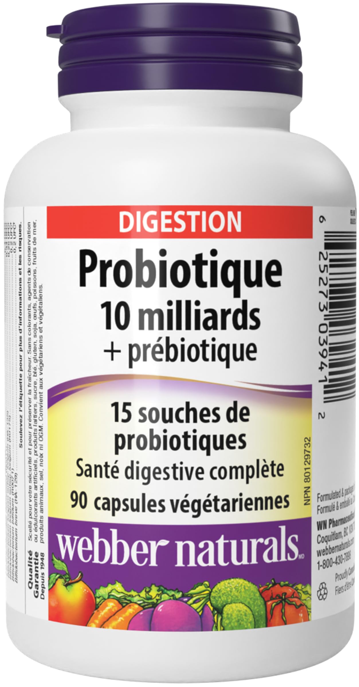 Webber Naturals Probiotic with Prebiotic, 10 Billion Active Cells, 15 Probiotic Strains, 90 Capsules, For Digestive Health, Vegan - Available at All In One Marketplace Canada