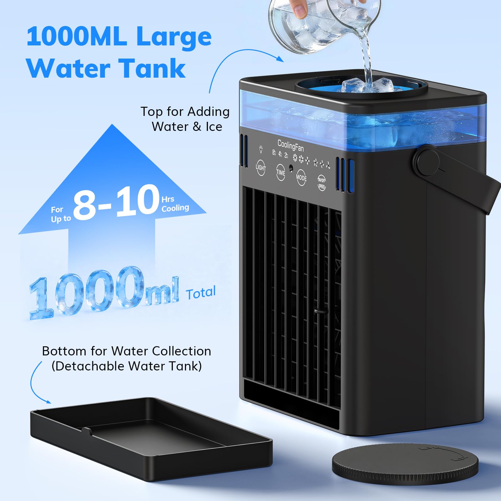 Portable Air Conditioner, Mini Air Conditioner Portable Cooling Fan with Remote Control, 3 Wind Speed & 3 Mist Level & 2-8H Timer Evaporative Air Cooler for Home Office Room, Black - Available at All In One Marketplace Canada