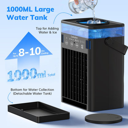 Portable Air Conditioner, Mini Air Conditioner Portable Cooling Fan with Remote Control, 3 Wind Speed & 3 Mist Level & 2-8H Timer Evaporative Air Cooler for Home Office Room, Black - Available at All In One Marketplace Canada