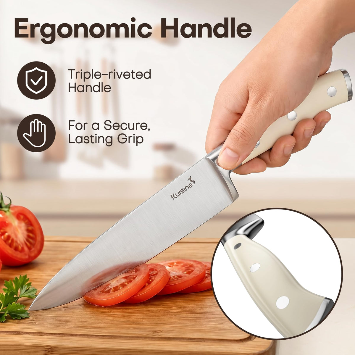 Kuisine 15-Piece Ivory Handle Chef Knife Set with Built-in Sharpener Block 🍁 All In One Marketplace Canada