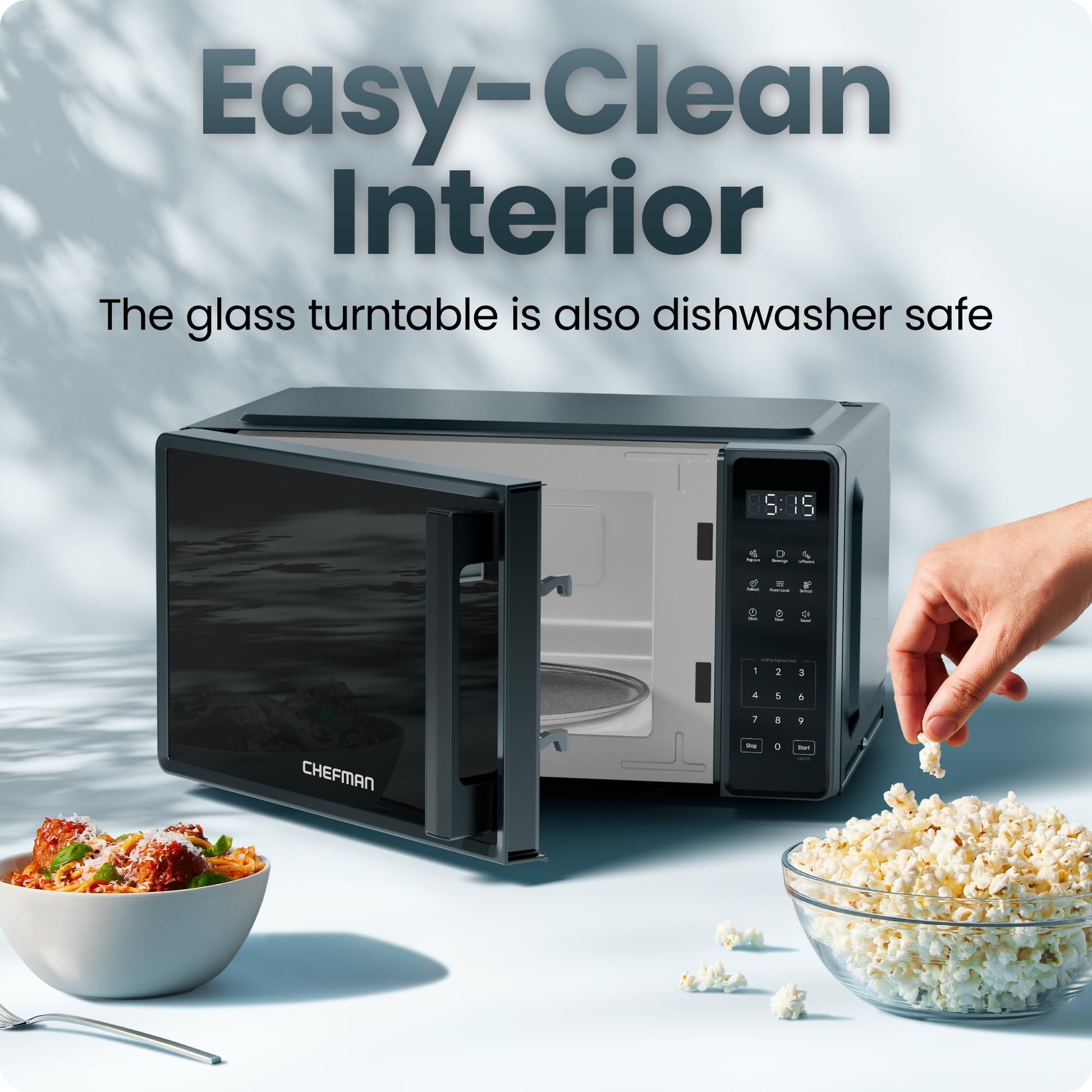 Chefman Countertop Microwave Oven 0.7 Cu. Ft., 700 Watts with 10 Power Levels, 6 Cooking Presets with One-Touch Express Cook, Eco Mode, Child Safety Lock, & Mute Button - Black - Available at All In One Marketplace Canada