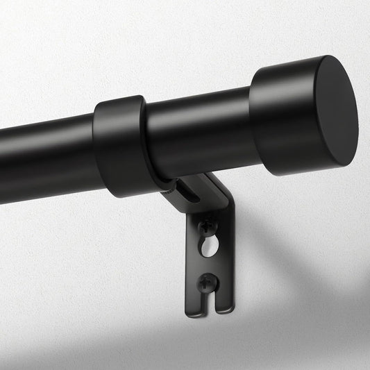 Zeerobee Curtain Rods for Windows 48 to 84, 1 Inch Black Heavy Duty Drapery Rods with Adjustable Length, Outdoor Modern Curtain Pole with Simple End Caps, 32"-86", Black