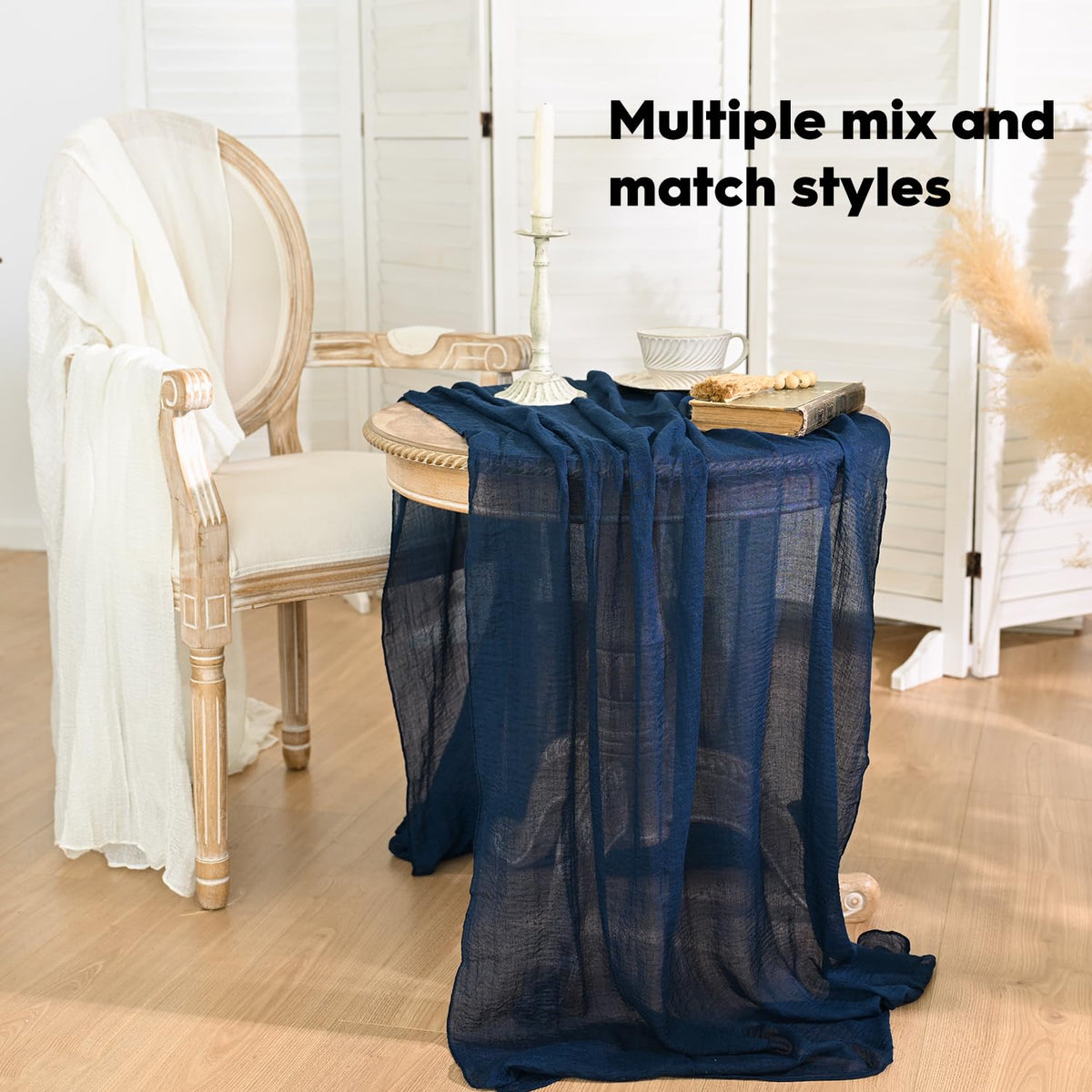 Artoid Mode Boho Cheesecloth Gauze Navy Blue Wedding Table Runner, 300 cm Seasonal Fabric Kitchen Dining Holiday Table Decor for Home Party Indoor 🍁 All In One Marketplace Canada
