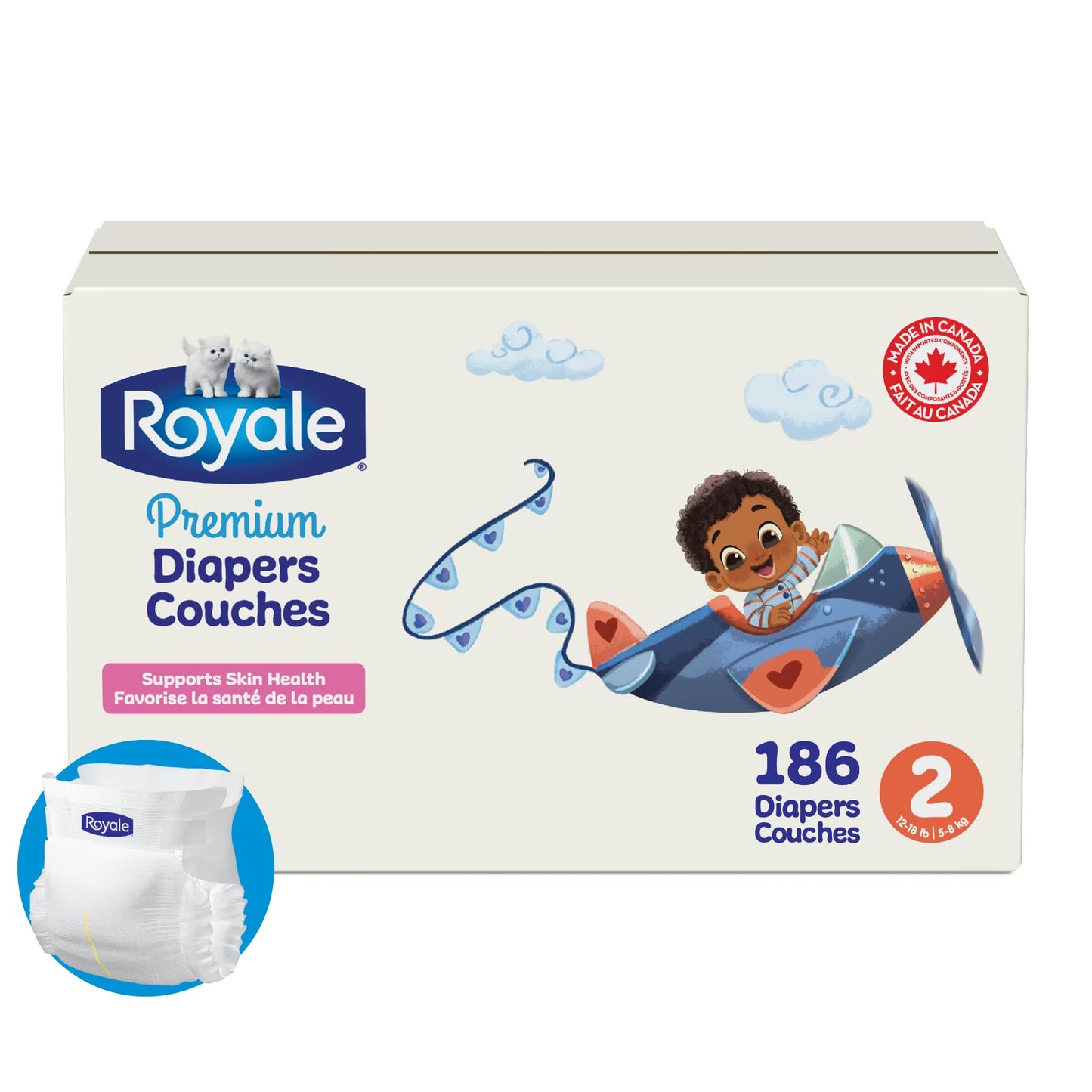 Royale Premium Diapers, Size 2 (12-18 lb), 186 Count, Disposable Baby Diapers (Packaging may vary)