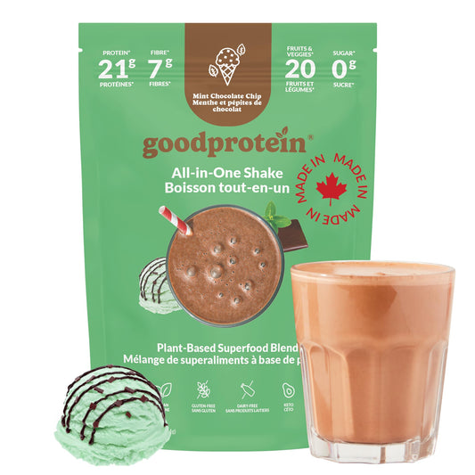 Good Protein Vegan Plant-based Protein Powder 100% Natural, Non-GMO, Dairy-free, Gluten-free, Soy-free, No Added Sugar and Nothing Artificial. Mint Chocolate Chip All-in-One Shake 440 grams