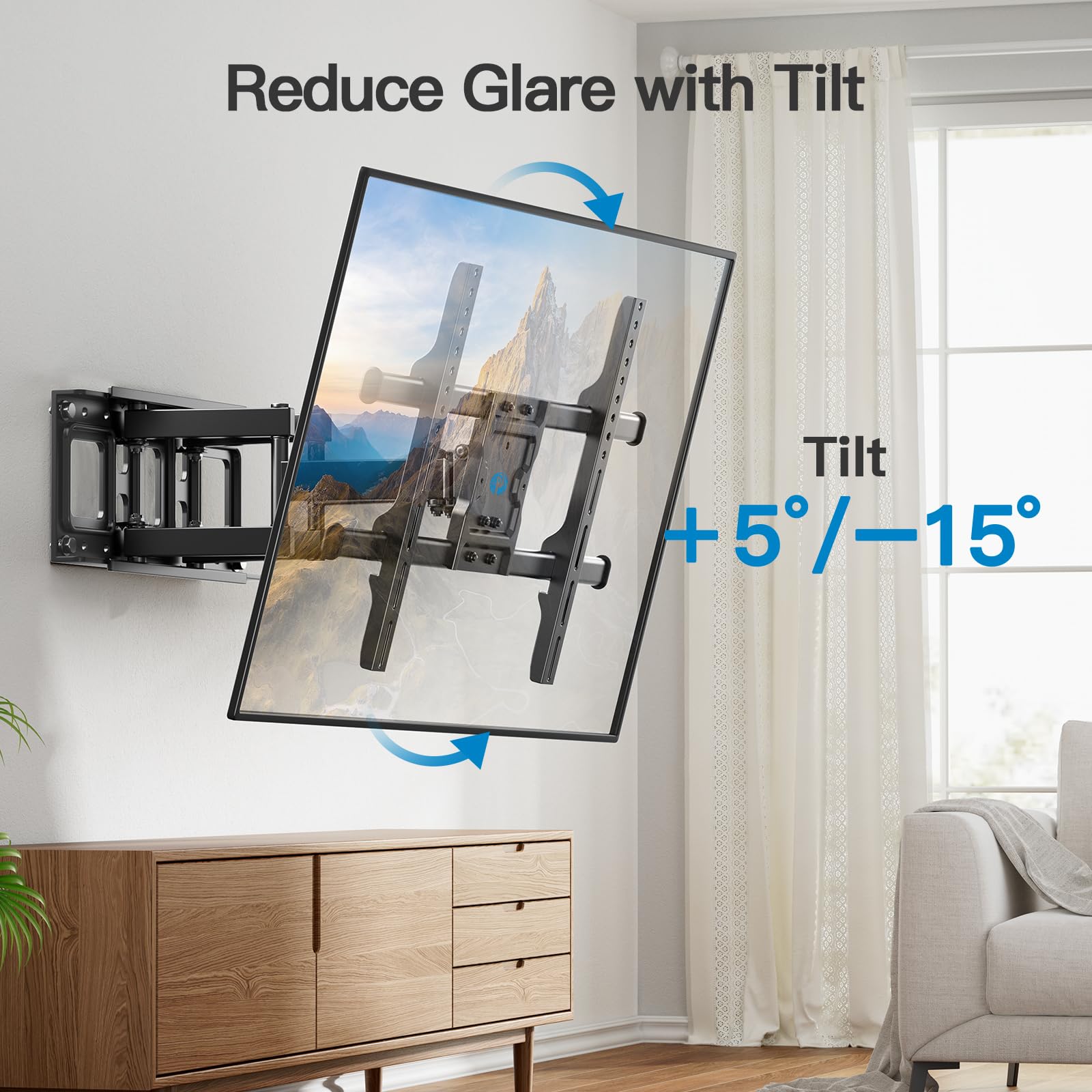 Pipishell Full Motion TV Wall Mount for 37-84" Flat Curved TVs, Wall Mount TV Bracket with Dual Articulating Arms Swivel Tilt Rotation, TV Mount up to 132lbs Max VESA 600x400 Fit 12"-16" Wood Stud