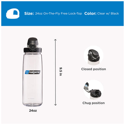 Nalgene 24 oz On The Fly Lock-Top Water Bottle, Clear w/Black