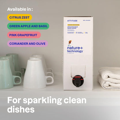 ATTITUDE Dish Soap Refill, EWG Verified, Plant-Based & Vegan Dishwashing Liquid, Naturally Derived, Made in Canada, Olive and Coriander Scent, 4 Liters 🍁 All In One Marketplace Canada