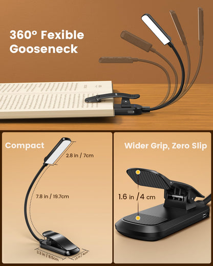 Glocusent 13 LED Book Light for Reading in Bed, Eye-Caring 3 Amber Colors & Stepless Dimming, Travel Clip on Book Reading Light Lasts 1 Week to 2 Months, Gifts for Book Lovers, Men, Women & Kids - Available at All In One Marketplace Canada