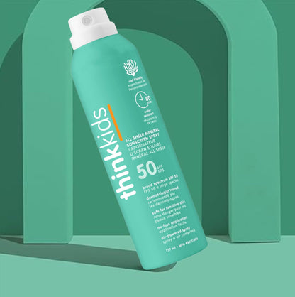 Thinksport Kids Sunscreen Spray, SPF 50 All Sheer Mineral Sunscreen, 6 Fl Oz, Clear Water Resistant Baby & Toddler Sun Screen, Natural Zinc Oxide Sun Protection - Available at All In One Marketplace Canada