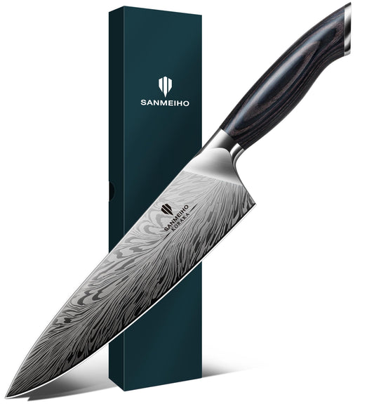 SANMEIHO Chef Knife in Powder Steel, Japanese Kitchen Knife 8 Inch, Ultra Sharp Chef's Knives, High Carbon Japanese Utility Knives for Meat Vegetable with Ergonomic Pakkawood Handle - Available at All In One Marketplace Canada
