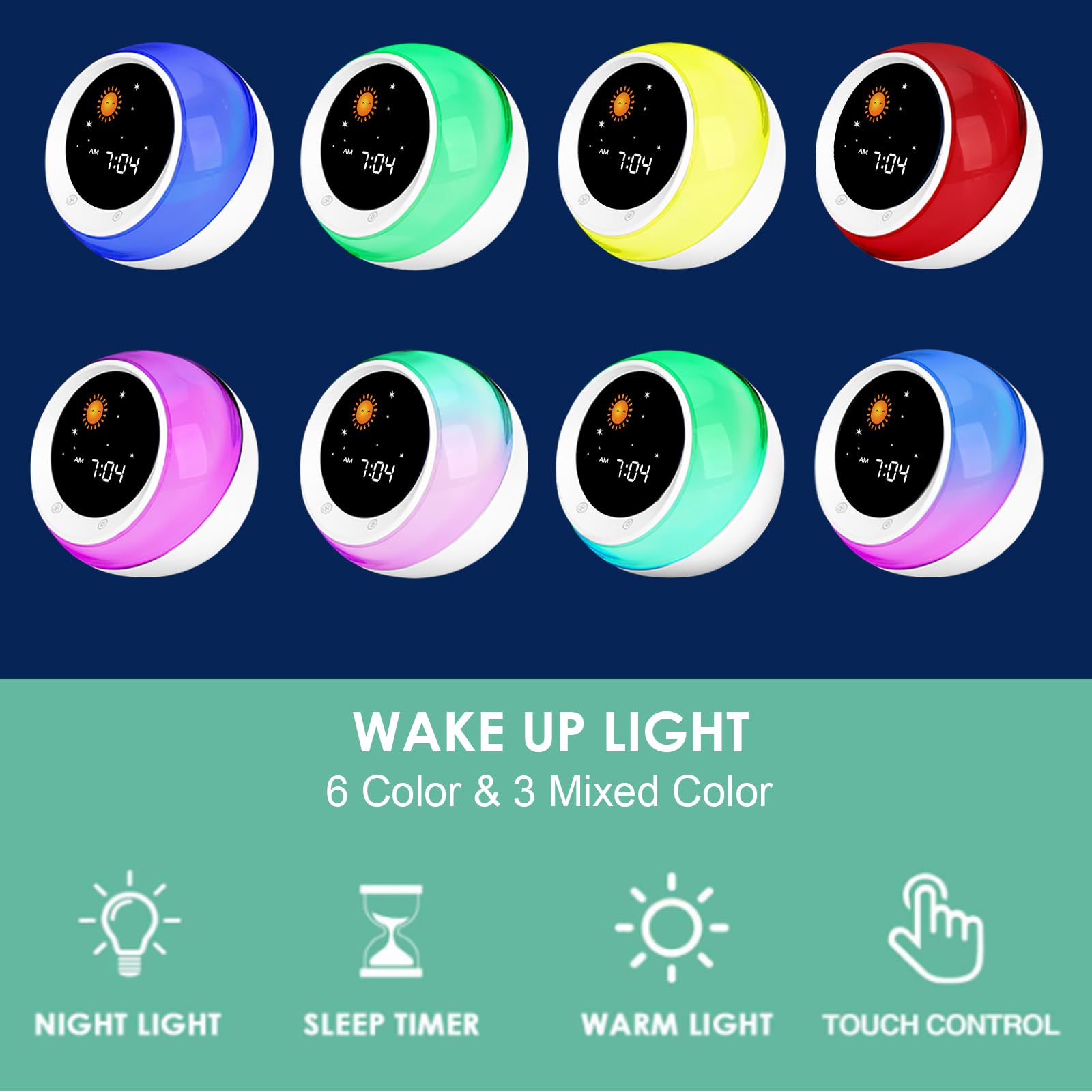 I.Code Sun & Moon Rise Kids Alarm Clock, Children's Sleep Trainer, Sleep Sound Machine, Wake Up Light & Night Light, Teach Kids Day & Night - Available at All In One Marketplace Canada
