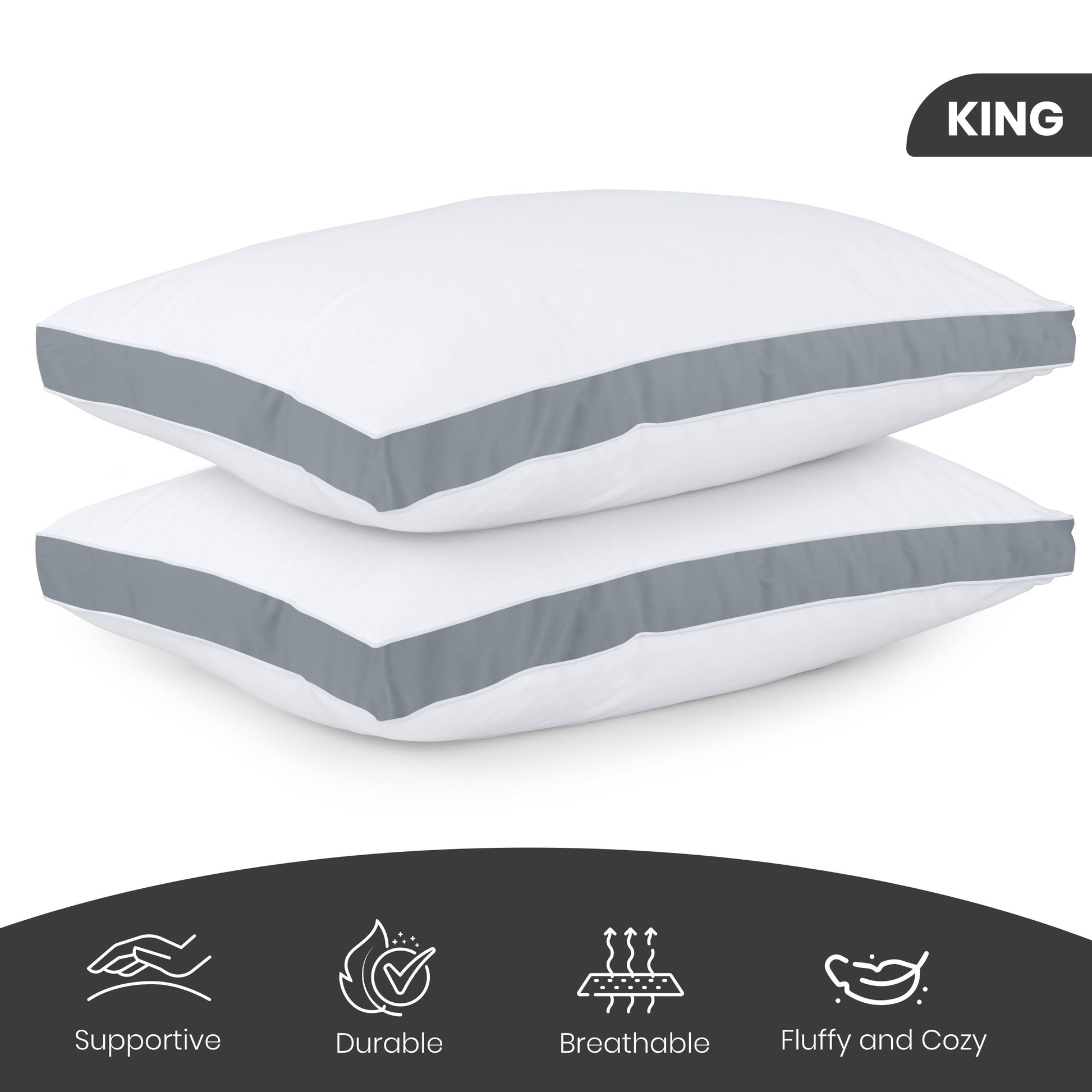 Utopia Bedding Bed Pillows for Sleeping King Size (Grey), Set of 2, Cooling Hotel Quality, Gusseted Pillow for Back, Stomach or Side Sleepers