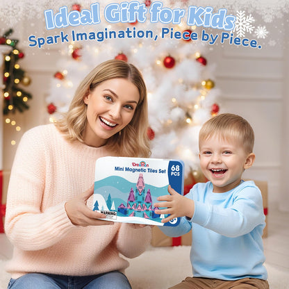 Dreamon 68 PCS Mini Magnetic Tiles Set Ice and Snow Travel Magnetic Tiles for Kids with Tin Box Magnetic Blocks Building Toy Christmas Birthday Gift Girls Boys Age 3 4 5 Years Old 🍁 All In One Marketplace Canada