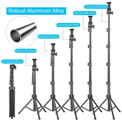 YOTOCversion 1.7 Meter/67 inch Phone Tripod Stand & Bluetooth Selfie Stick Tripod, Cellphone Tripod with Bluetooth Remote, Compatible with iPhone 16/15/14/13/12/12 pro/11/11pro/8