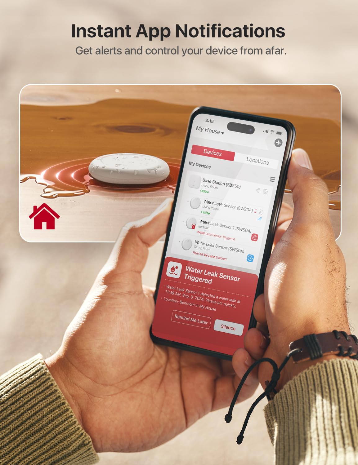 X-Sense Wi-Fi Water Leak Detector Kit, Smart Water Sensor Alarm with App Alerts and Ultra-Slim Design, Water Alarm Leak Detector for Basements, 4 Water Sensors and 1 Base Station, Model SWS0A41 - Available at All In One Marketplace Canada