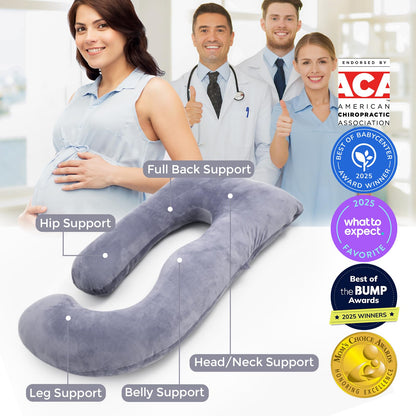 Momcozy Pregnancy Pillows for Sleeping, U Shaped Full Body Maternity Pillow with Removable Cover - Support for Back, Legs, Belly, HIPS for Pregnant Women, 57 Inch Pregnancy Pillow for Women, Grey - Available at All In One Marketplace Canada