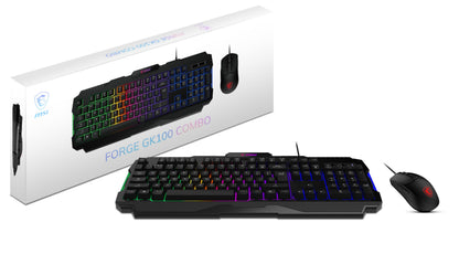MSI Forge GK100 Combo – Gaming RGB Keyboard & Mouse Set, 19-Key Anti-Ghosting, 6400 DPI Optical Sensor, 10 Million Actuation Rated, Hotkeys for Rapid Control