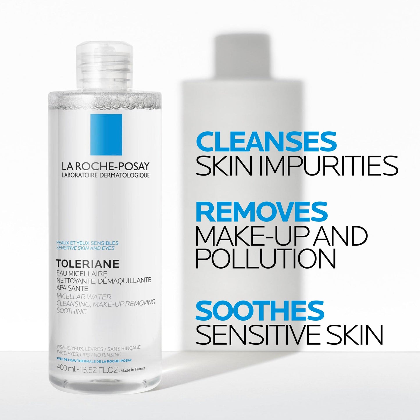 La Roche Posay Toleriane Micellar Water for Ultra Sensitive Skin, Cleanses and Removes Makeup, formulated with Glycerin & Thermal Spring Water, Hypoallergenic, Recommended by Dermatologists, 400ml La Roche-Posay