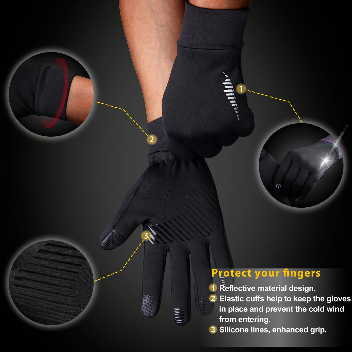 SIMARI Winter Gloves for Men Women Running Cycling Touch Screen Finger & Non-Slip Palm Design, Warm Thermal Lining & Windproof Cuff, Suitable for Driving Camping Skiing Cold Weather Hiking Black M 🍁 All In One Marketplace Canada