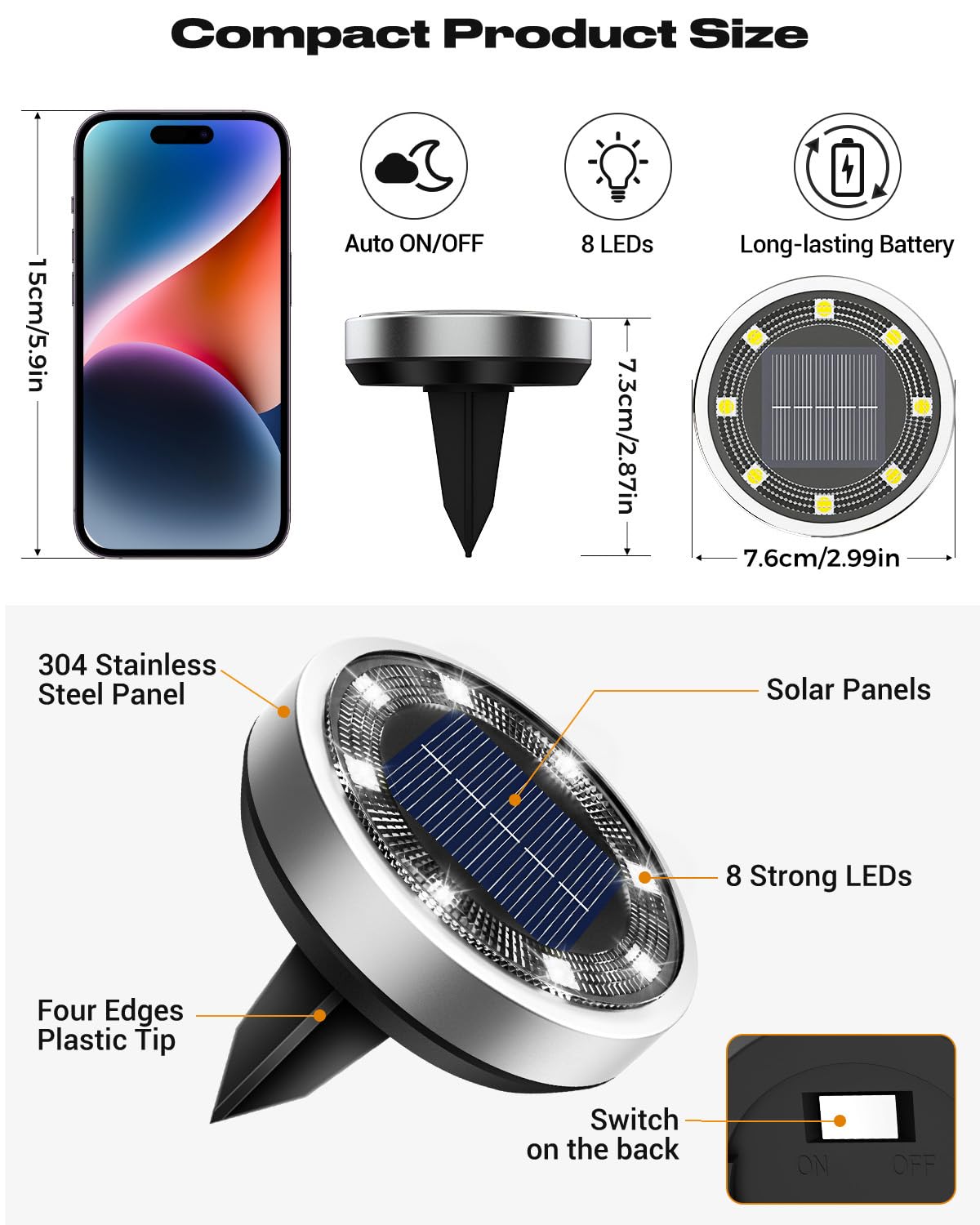 btfarm Solar Ground Lights, 10 Pack 8LED Solar Lights Outdoor Waterproof Garden, Pathway Lights Solar Powered in-Ground Lights, Disk Lights Landscape Lighting for Lawn Patio Yard Driveway, Warm White