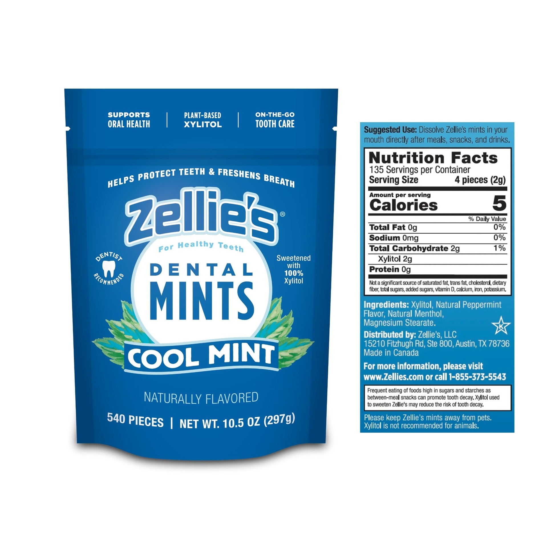 Zellie's Cool Mint Breath Mints | 100% Xylitol | Gluten Free, Vegan & Kosher (540 Count)