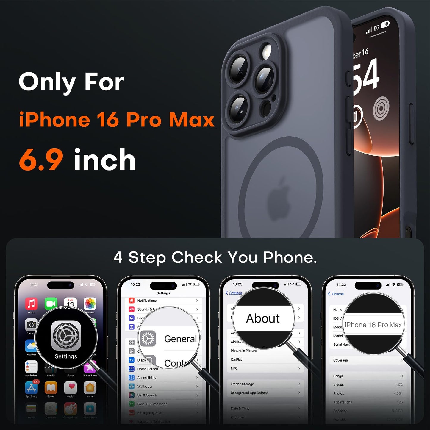 TOCOL Magnetic for iPhone 16 Pro Max Case, Upgraded Full Camera Protection, Fit for MagSafe, Rugged Phone Case for iPhone 16 Pro Max 6.9 Inch, Drop Protection, Anti-Scratch, Black