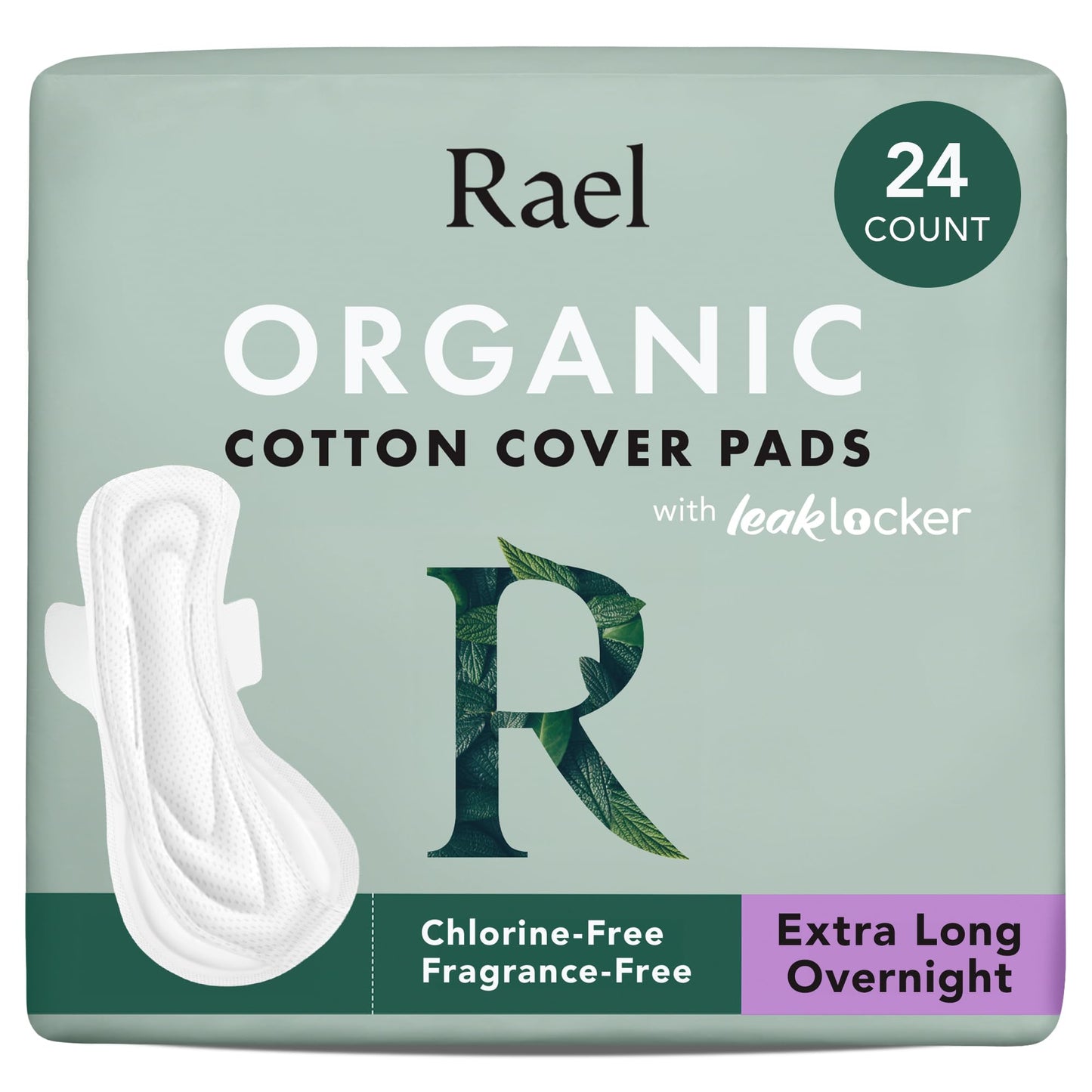 Rael Organic Cotton Overnight Pads with Wings - Heavy Absorbency, Extra Long, Unscented (24 Count)