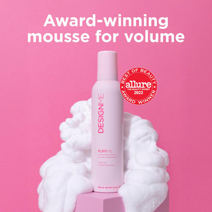 DESIGNME PUFF.ME Hair Mousse | Volumizing Mousse, Flexible Hold, Adds Body & Bounce | Heat Protection | Without Paraben, Sulfate & Alchohol | Volumizer for Fine Hair | Color Safe - Available at All In One Marketplace Canada